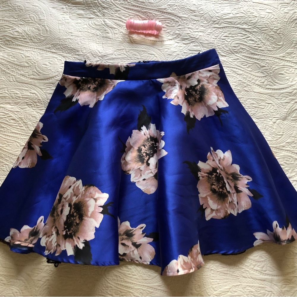 City Studio Skirt, Bright Blue And Pink Floral Print Skirt homecoming! - size 3